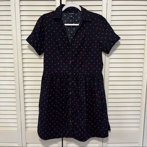 US Polo Polka Dot Mini Dress Women’s Large Red Black Pockets Button Up